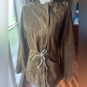 Cherokee Vintage Olive Brown Drawstring Utility Jacket Small Camouflage Hooded